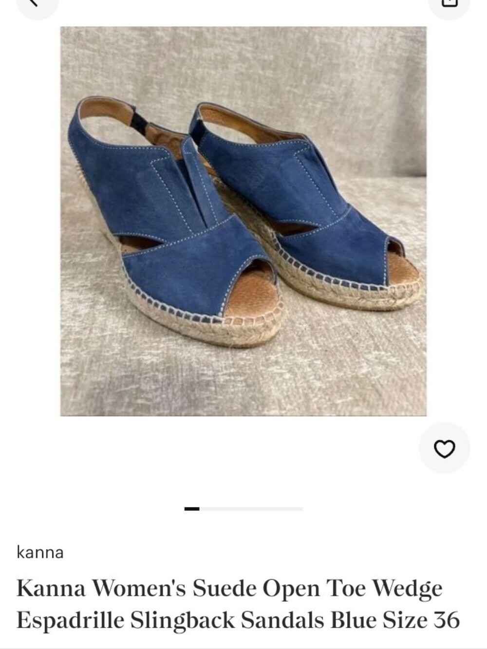 NWT.kanna Blue Suede Open-Toe Wedge Espadrille Slingback